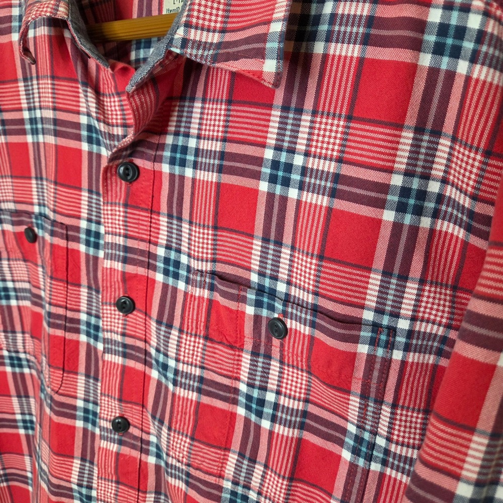 LL Bean Mens L Tall Red Plaid Cotton Button Down Shirt Traditional Fit - Picture 2 of 4